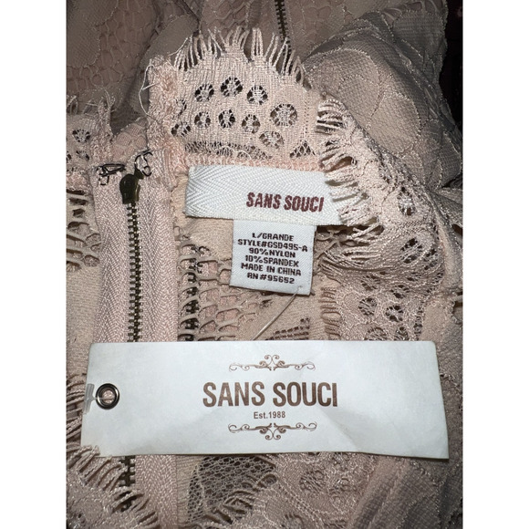 New SANS Souci Dress Size L Nude Pink Lace Sleeveless High Neck Lined Cocktail - Picture 7 of 7